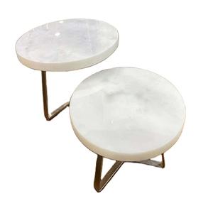 Ensemble de 2 Tables modernes en marbre pour la maison, le salon, la salle à manger, table décorative en métal doré, couleur Unique, meubles latéraux - Product Image 2