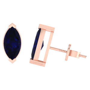 Pendientes de Plata de Ley Chapados en Oro con Forma de Marquesa y Gema de Zafiro (Piedra de Nacimiento de Septiembre), Modernos, para Compromiso, 2 Piezas - Product Image 4