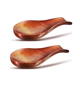 Soporte para cuchara de 2 piezas para estufa, soporte para cuchara superior para mostrador de cocina, soporte rústico con forma de pez de madera para utensilios de espátula de cocina - Product Image 1