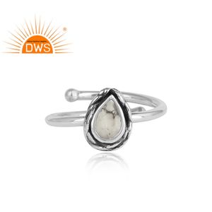 Hot Selling Oxidized Sterling Silver Natural Howlite Gemstone <b>Adjustable</b> <b>Ring</b> Custom Jewelry Manufacturer - Product Image 3