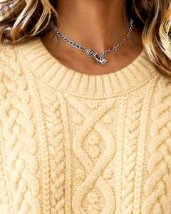 Customized Butter Yellow Cable Knit Sweater Crew Neck <b>Long</b> Sleeve Soft Winter Pullover For Women Warm Casual Knitwear Wholesale - Product Image 4