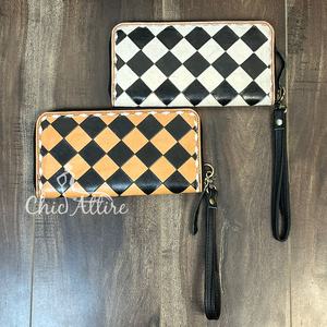 Cartera de mano de piel auténtica con diseño a cuadros para mujer, tarjetero de gran capacidad, novedad de venta al por mayor - Product Image 1