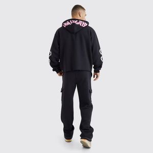 Pantalones de chándal acampanados con logotipo personalizado y Sudadera con capucha y cremallera Conjunto de dos piezas Unisex Rhinestone Vintage Acid Wash Chándal para hombre - Product Image 5