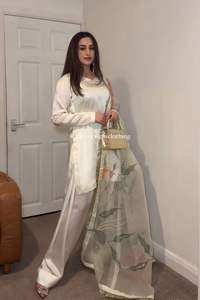 Meilleur Prix Pakistanais Collection Indian Wear Lourd Japon Satin Soie Top & Plazzo Avec Heavy Teby Organza Swarovski Travail Dupatta - Product Image 2