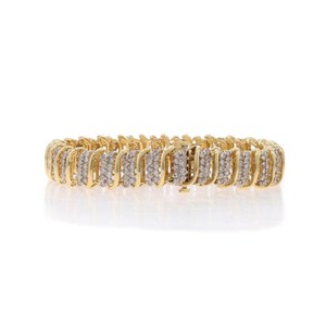 Pulsera de eslabones de diamantes de corte redondo de racimo, pulsera chapada en oro amarillo sólido de 18 quilates, joyería para mujer, joyería de moda - Product Image 1