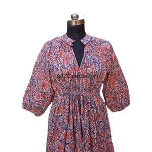 Robe habillée pour femme en coton, écologique, imprimé floral peint, légère, respirante, lavable, nettoyage à sec, col en V, manches 3/4, style portefeuille - Product Image 3