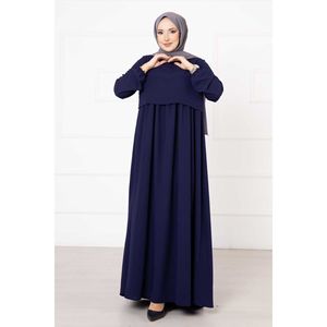 Vestido Hijab Estilo Bolero Azul Marino para Mujer, Tela Crepé Simple, Cintura Imperio, Corte en A, Transpirable, Cuello Alto - Product Image 1