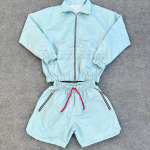 Personnalisé Coupe-Vent Shorts Costumes Veste à Capuche Hommes Zip Up Nylon Imperméable Couleur Unie Coupe-Vent Court Ensemble Hommes - Product Image 1