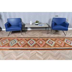 Turkish Vintage <b>Rug</b>, 2.9x11.3 ft <b>Runner</b> <b>Rug</b>, Orange Gray Abstract <b>Rug</b> - Product Image 3