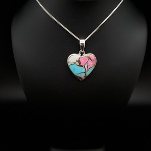 Z-054 |   Collier unique en argent sterling avec pendentif en forme de cœur en coton rose |   Pendentif en forme de cœur en coton rose |   Cuivre blanc de Mohave - Product Image 5