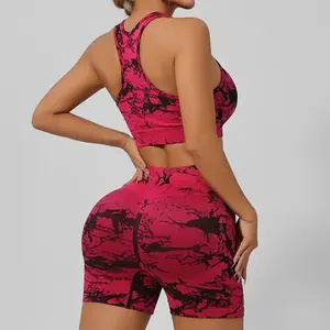 Ensemble de yoga sans couture tie dye pour femmes, soutien-gorge de sport à séchage rapide, tenue d'entraînement légère et respirante - Product Image 2