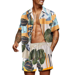 Conjuntos de Verano para Hombre con Cuello Camisero y Logotipo Personalizado al por Mayor, Conjuntos de Dos Piezas de Algodón con Mangas Cortas y Técnica de Impresión - Product Image 3