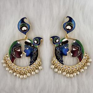 Boucles d'oreilles fines en pierre Kriaa Kundan Radha Krishna Meenakari Dangler Modèle 1314426F - Product Image 1