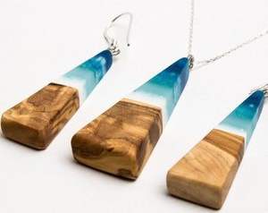 ต่างหูรูปหัวใจทำจากเรซินทางเรขาคณิตทำจากไม้ทรงกลมทรงสี่เหลี่ยมรูปฟอยล์สีทองแบบเรียบง่าย - Product Image 3