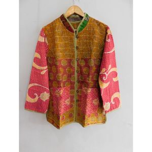 Casual Vintage Algodón Kantha Chaqueta Indian Hand Block Floral Impreso Abrigo de manga larga - Product Image 2
