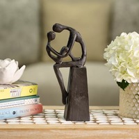 Mère et enfant tendre étreinte Sculpture en métal couleur noire enduit en laiton support stable Accents décoratifs pour la maison décor de Table