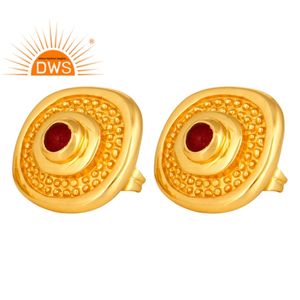 Latest Handmade Design 18K Gold Plated Natural Red Aventurine Quartz Gemstone <b>Stud</b> Earring Demi Fine Jewelry Manufacturer - Product Image 2