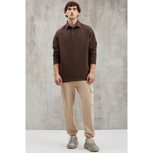 GRIMELANGE <b>JOHN</b> <b>Men's</b> Polo Sweat Shirt Collar Back <b>Long</b> Slit Diagonal Fabric Sweatshirt - Product Image 6
