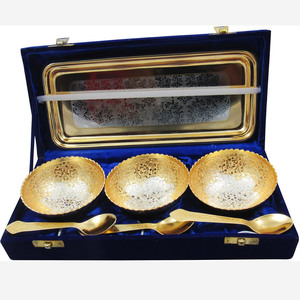 Classy Handmade Eco-Friendly Brass Bowl and Spoon Set with Tray for Wedding Return <b>Gift</b> and Home Decoration - Product Image 3