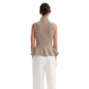 Débardeur décontracté sans manches en maille de laine et cachemire respirant à col montant et volants courts, nouveau design pour femme - Product Image 2