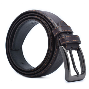 Manufacturer New Premium Cow Hide <b>Leather</b> <b>Belt</b> with Solid Square Buckle Vintage Style Durable Fashion Accessory - Product Image 3