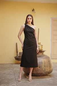 Robe en lin et coton indien pour femmes robe de soirée noire mi-mollet et asymétrique style fête confortable pour femmes - Product Image 5