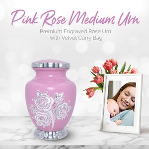 Urne moyenne rose pour cendres humaines-Taille moyenne-Hauteur 6 "; Largeur 4.5"; Capacité 70 pouces cubes-Fabriqué à la main et gravé - Product Image 2