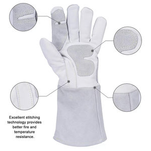Guante de soldadura de piel de cabra de construcción industrial personalizado, guantes de cuero de vaca de trabajo de seguridad divididos, guantes de cuero de Pakistán - Product Image 4
