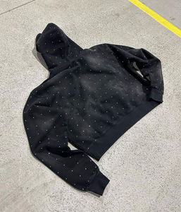Rhinestone Wholesale 100% Cotton Plus Size Hoodie for Men Custom Logo Plain Solid with Anti-Shrink Feature Pullover Style - Product Image 2