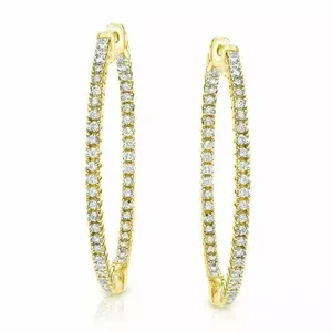 Round Cut Simulated Cubic Zirconia Diamond <b>Large</b> Huggie <b>Hoop</b> Earrings 14K Yellow Gold Plated Vintage Style - Product Image 1