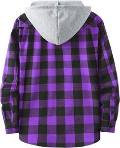 Chemises pour hommes, chemise classique à carreaux décontractée à boutons, à capuche, à manches longues, avec poches, chemise à capuche en flanelle pour toutes les saisons, hauts pour hommes - Product Image 3