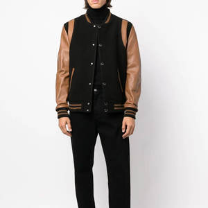 Chaqueta Varsity Casual de Estilo Urbano para Hombre, con Logotipo Personalizado, Cuello Alto, Forro de Lana, Mangas de Cuero, Bordado Ecológico Personalizado - Product Image 2