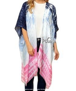 2023 nueva llegada cubierta de playa de verano para mujer multicolor Tie Dye Kimono vestido Streetwear tejido sostenible Natural lavable - Product Image 1