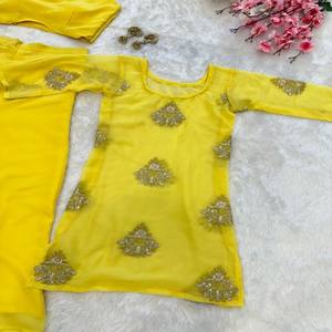 VASTRA COTTAGE Pure Georgette Embroidered Top Plazo with Padded Blouse Lace Border Dupatta Fully Stitched Designer Ethnic Wear - Product Image 3