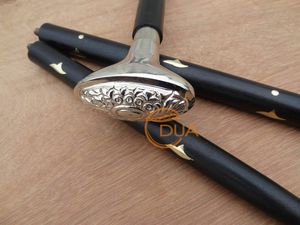 Bastón de Paseo Plegable Elegante para Zurdos, Mango de Metal, Bastón de Madera Desmontable de 3 Piezas, Diseño con Incrustaciones de Latón, Bastón de Apoyo con Estilo - Product Image 5