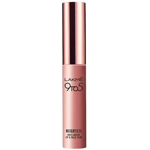 Lakme 9 đến 5 môi Mousse không trọng lượng và màu má, chạm hoa hồng, 9g