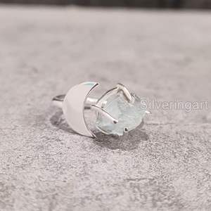 Bague pour femme en argent sterling 925, pierre précieuse naturelle aquamarine, pierre de naissance de mars, bande en fil, bijoux faits à la main, Noël - Product Image 5