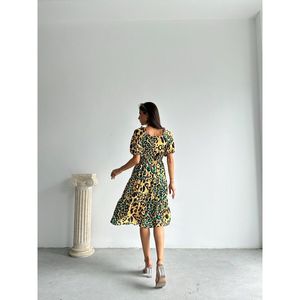Robe longue maxi élégante TOPSHOW pour femme, imprimé léopard émeraude, tissu satiné en polyester, vêtements de mode en gros pour les fêtes - Product Image 5