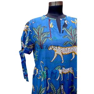 Haute qualité à la main 100% coton numérique imprimé femmes thé longueur col rond formelle soirée robe d'été pour femme - Product Image 3
