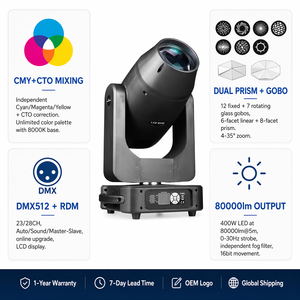 Cabeza móvil LED de 400W con CMY, CTO, 7 lentes de cristal, 12 gobos fijos, doble prisma, efecto Frost, zoom 4-35, DMX512 y RDM para escenarios, conciertos, iglesias y teatros. - Product Image 3