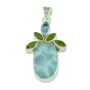 Colgante de Plata de Ley 925, joyería Larimar Peridot, piedra de Topacio Azul, chapado en oro, diseño de Cruz religiosa Vintage, regalo perfecto - Product Image 1