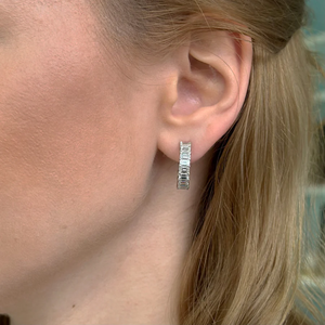 2 Carat Emerald Cut Lab Grown Diamond <b>Huggie</b> Diamond Earring For Women 14K White Gold lab grown diamond hoop earrings - Product Image 4