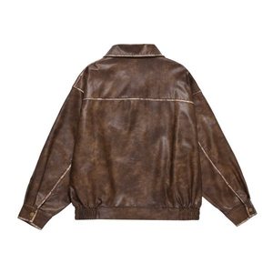 Chaqueta de Cuero Marrón de Alta Calidad con Diseño Nuevo, Chaqueta de Motociclista Retro Americana con Solapa Desgastada, Chaqueta de Cuero PU para Hombre - Product Image 3