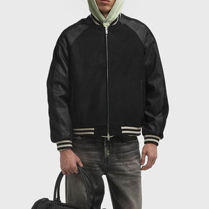 เสื้อแจ็คเก็ตบอมเบอร์ปักโลโก้แบบกำหนดเอง สไตล์วินเทจลำลอง ฮิปฮอป แขนหนัง แจ็คเก็ตวาร์ซิตี้ - Product Image 6