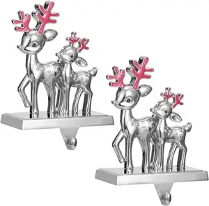 驯鹿圣诞长袜衣架3D银色金属壁炉架圣诞壁炉节日和派对用品
