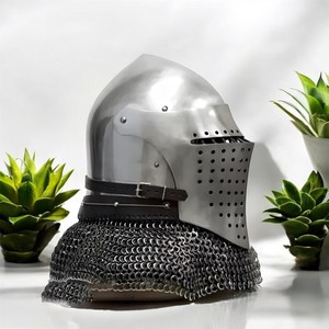 Casco Medieval Knight Crusader Great Helm & Bascinet con Chainmail Aventail Armadura de acero hecha a mano para y exhibición - Product Image 3
