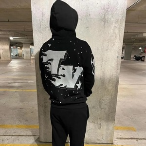 Men <b>Couple</b> <b>Tracksuit</b> Custom Hip Hop Ripped cuffs Distressed Screen Print Rhinestone Drawstring Casual Shorts Street Two Piece - Product Image 2