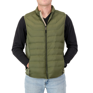 Men's Olive Green Puffer Vest Stand Collar Zipper Closure Windproof Casual Autumn Wear Regular Fit Solid Color Polyester <b>Wadding</b> - Product Image 1