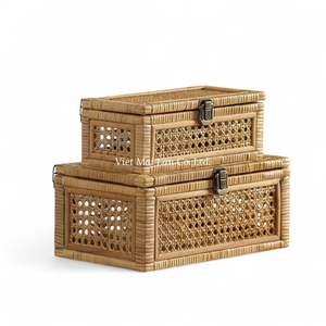 Natural Woven <b>Rattan</b> Bohemian Style Multifunctional <b>Storage</b> <b>Box</b> Handmade Vietnam for Organizing Household Items Eco Friendly - Product Image 3