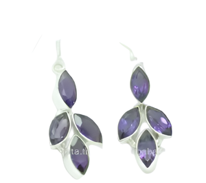 Pendiente de Plata de Ley 925, piedra preciosa amatista, forma de marquesa de piedra, pendiente colgante de moda Chapado en plata para boda, fiesta - Product Image 1